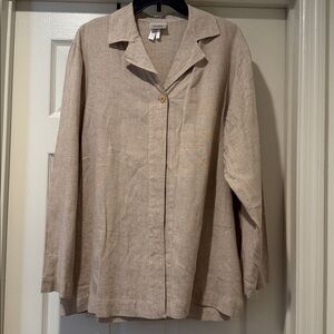 Eileen Fisher Tan Linen Blend Old Money Minimalist Chic Notch Collar Blazer L